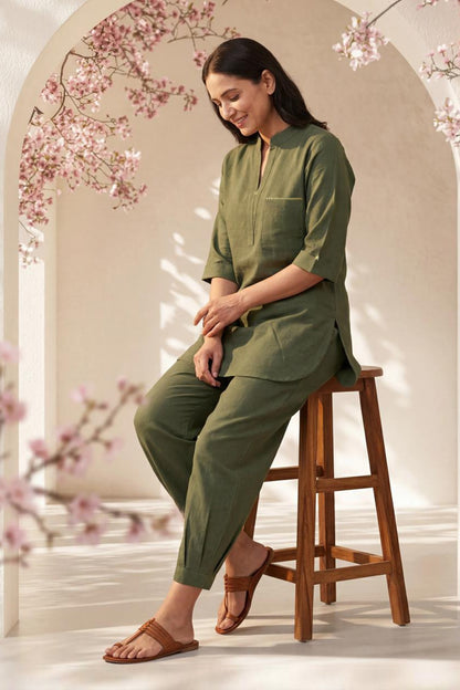 Green Slub Cotton Co-ord Set-NVCD43