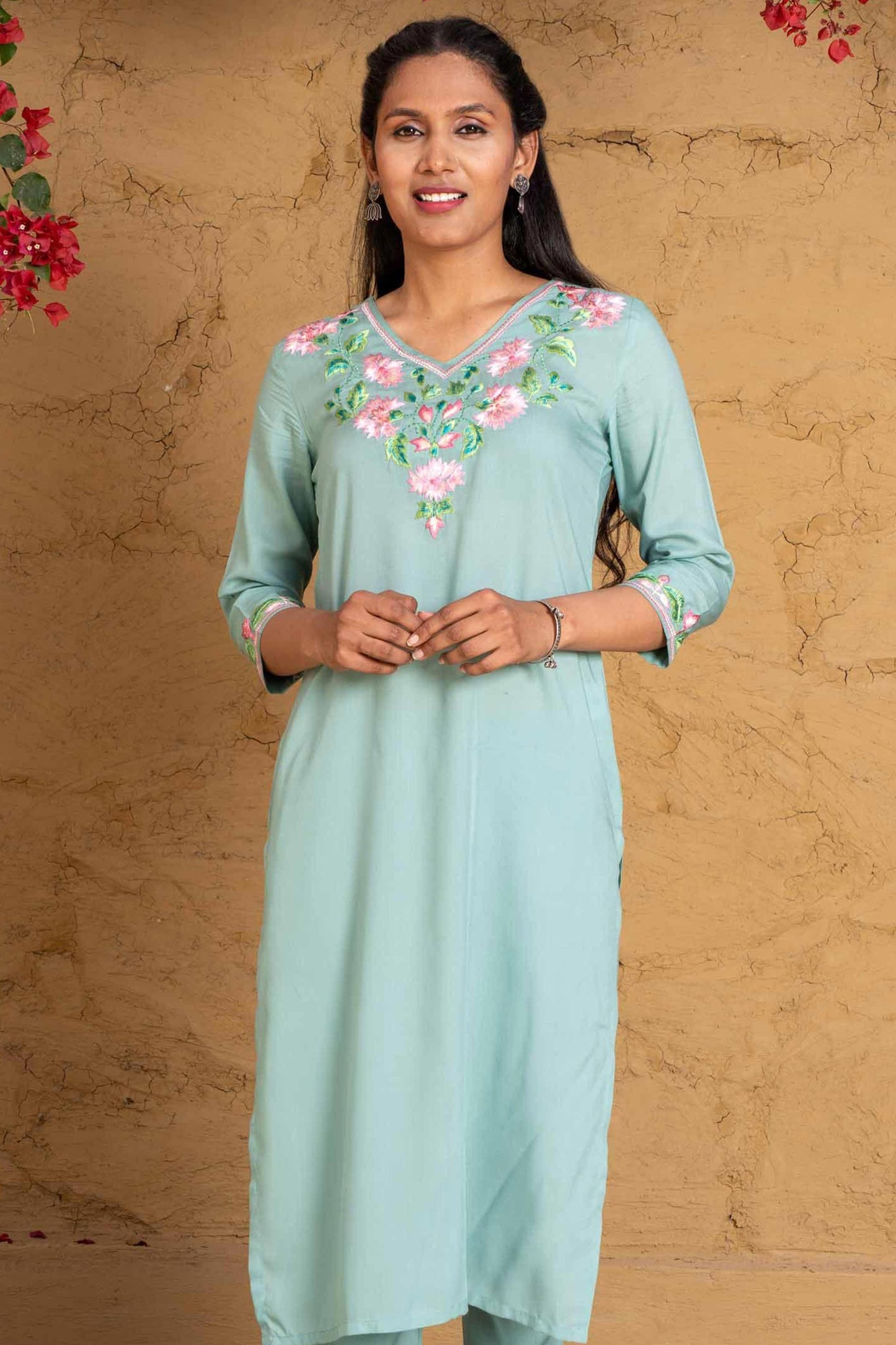 Dusty Green Embroidered Kurta -KS606