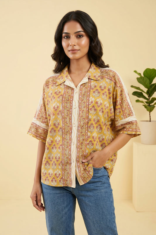 YELLOW FLORAL COTTON TOP-NFT158