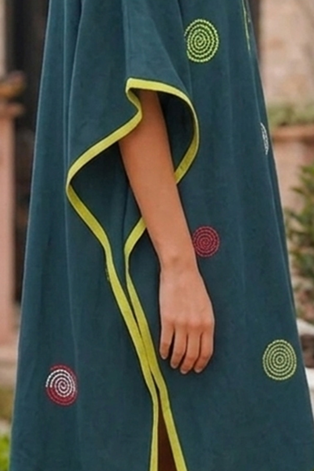 TEAL GREEN EMBROIDERY COTTON KAFTAN - NVK599