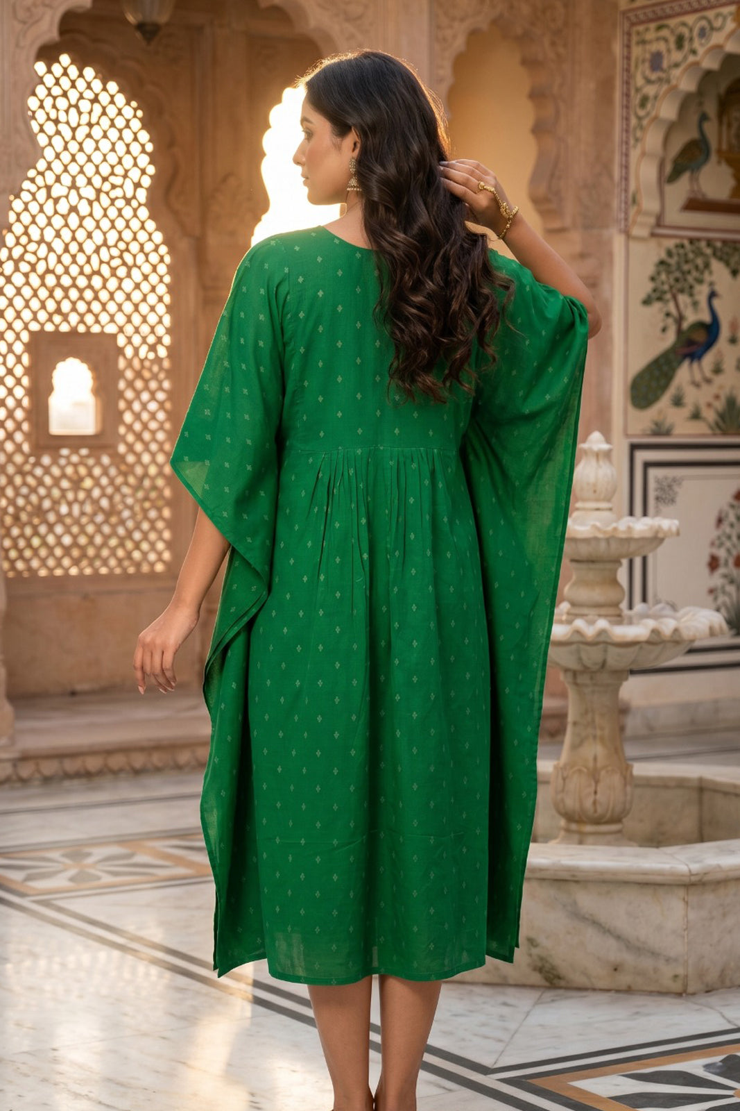 GREEN EMBROIDERED COTTON  KAFTAN - NVK581