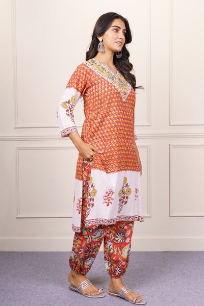 Orange White kurta Set-KS805