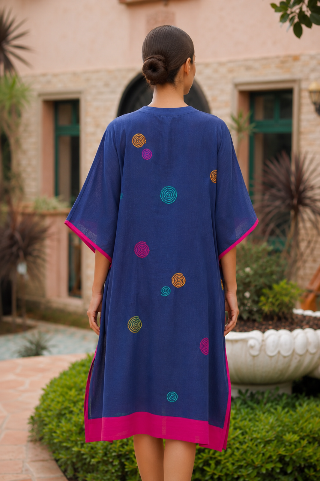GULNEEL EMBROIDERY COTTON KAFTAN - NVK597