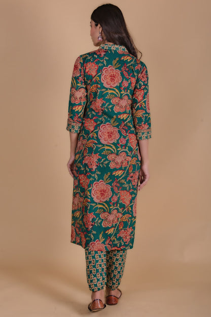 Pine Green Block Printed Kurta Set-KS51