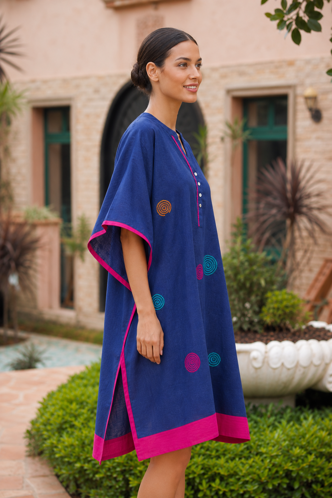GULNEEL EMBROIDERY COTTON KAFTAN - NVK597
