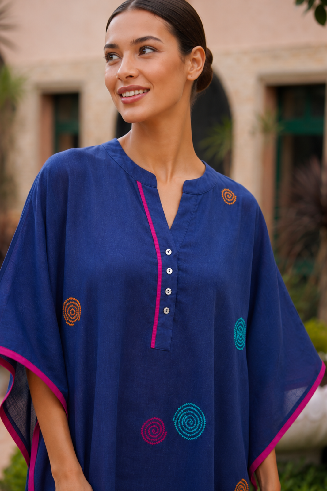 GULNEEL EMBROIDERY COTTON KAFTAN - NVK597