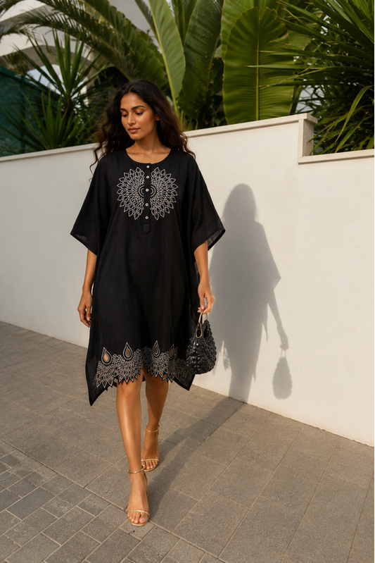 BLACK CUT WORK COTTON  KAFTAN - NVK582