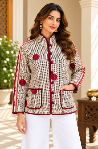Rust Brown Printed Reversible Quilted Jacket