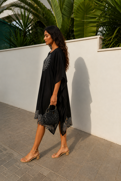 BLACK CUT WORK COTTON  KAFTAN