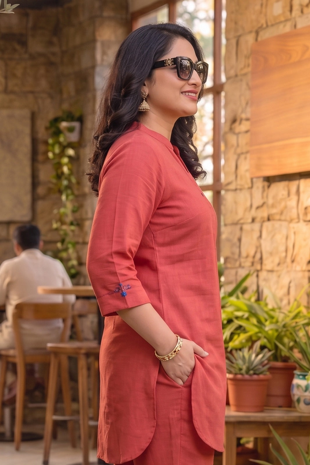 Rust Slub Cotton Co-ord Set-NVCD44
