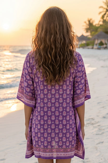 PURPLE BLOCK PRINT KAFTAN TOP - NVK594