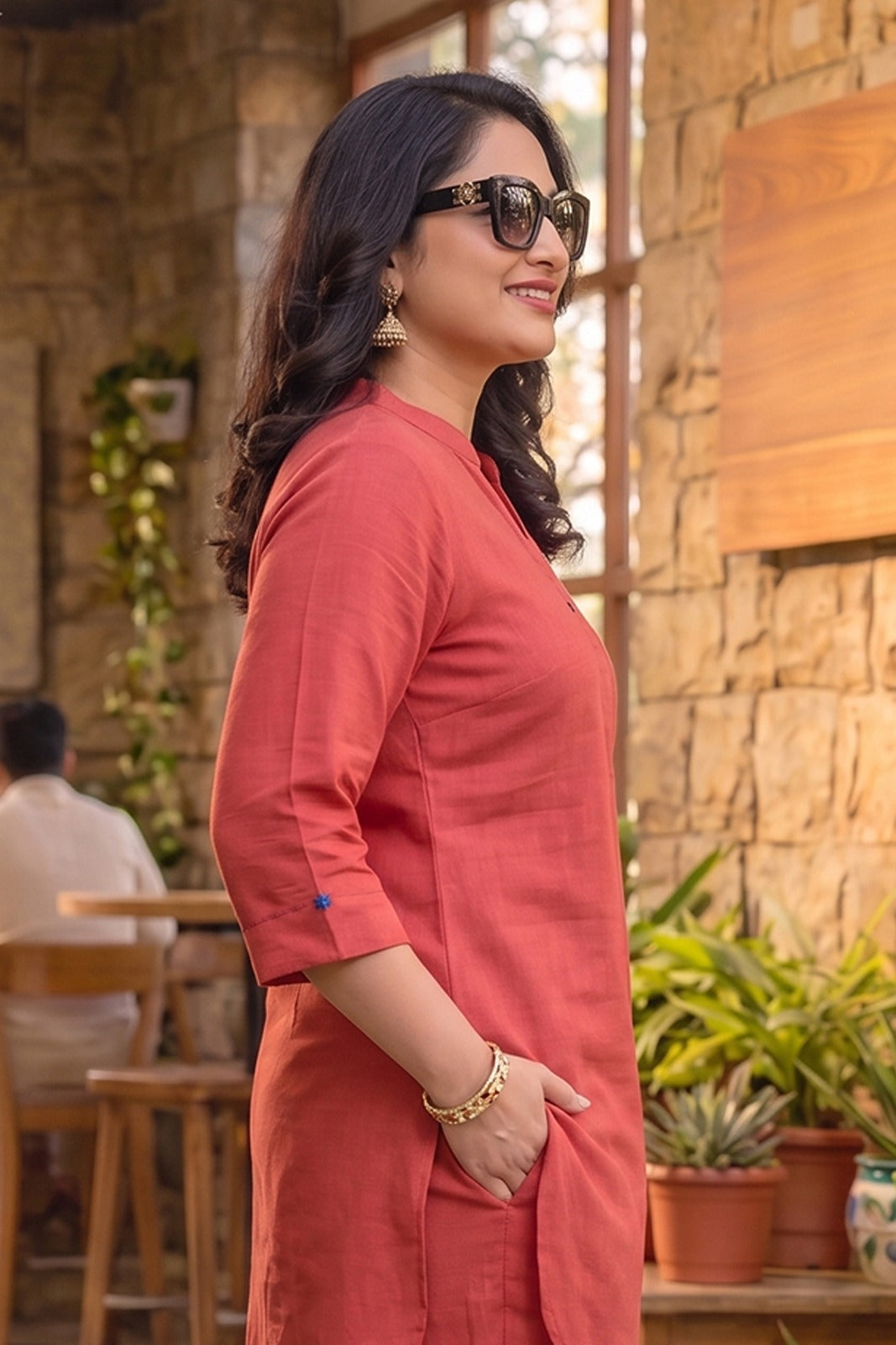 Rust Slub Cotton Co-ord Set-NVCD44