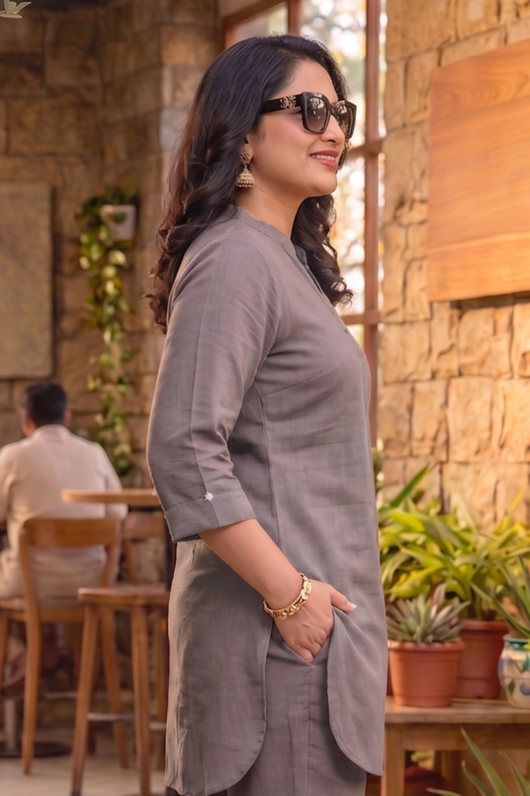 Grey Slub Cotton Co-ord Set-NVCD45
