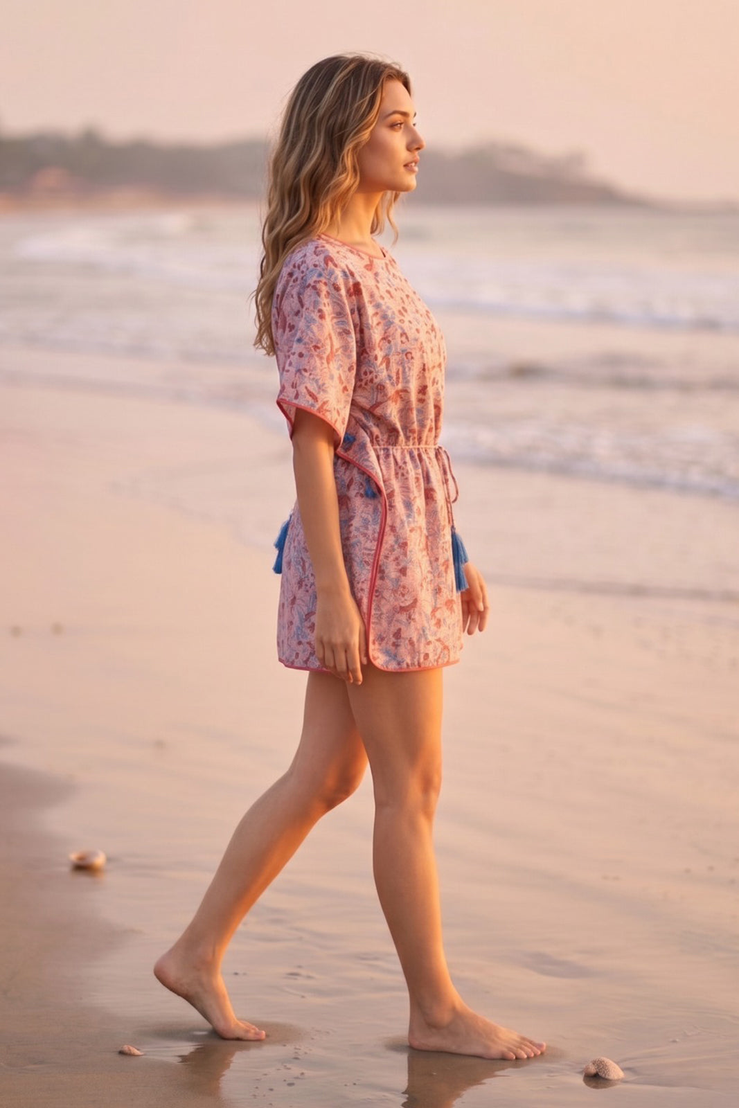 PINK BLOCK PRINTED KAFTAN TOP-NVK568