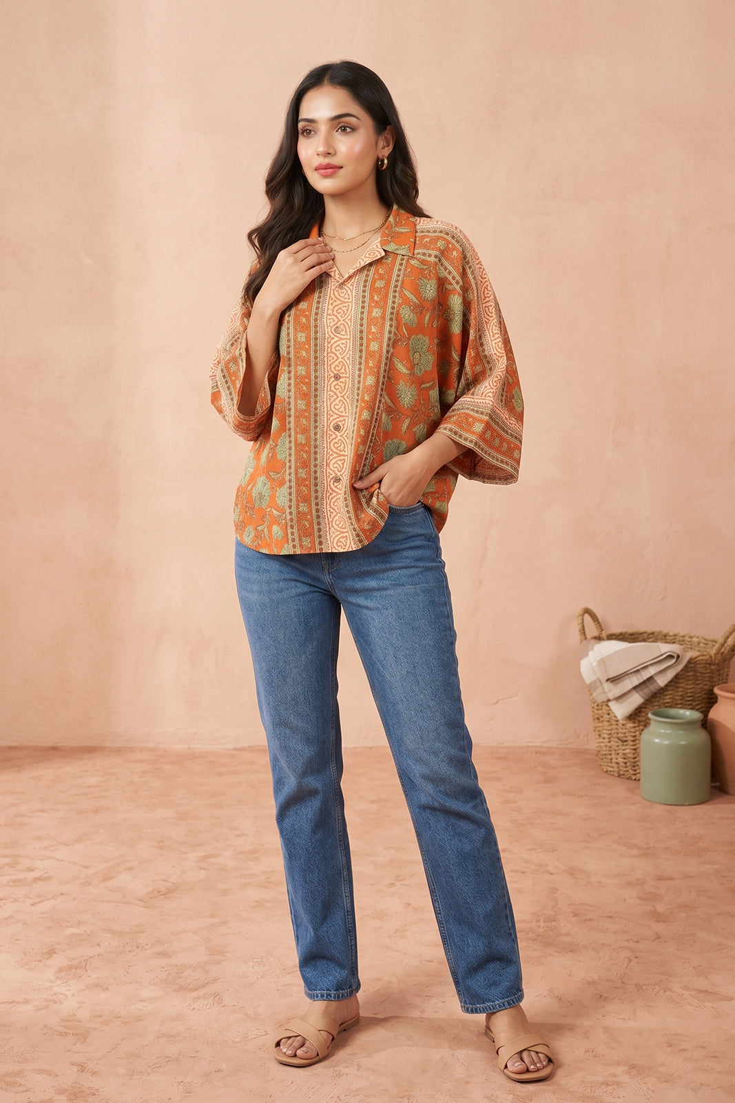 Orange Flair Sleeve Cotton Top-NFT161