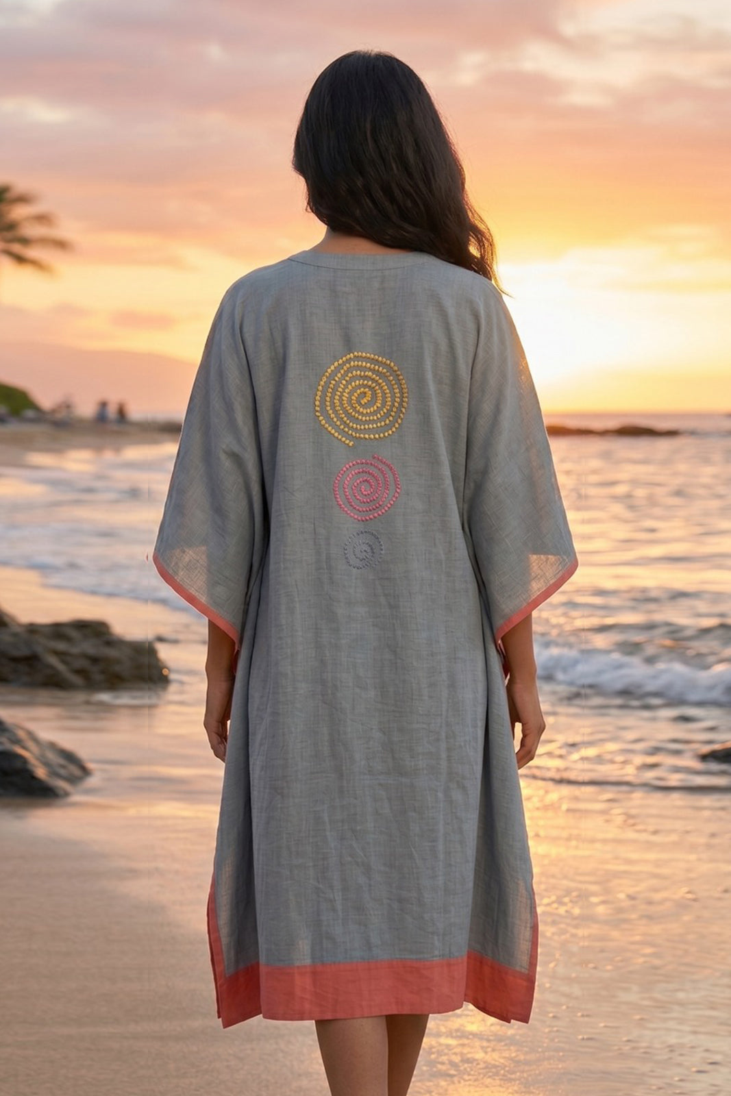 Grey Embroidered Cotton  Kaftan - NVK574