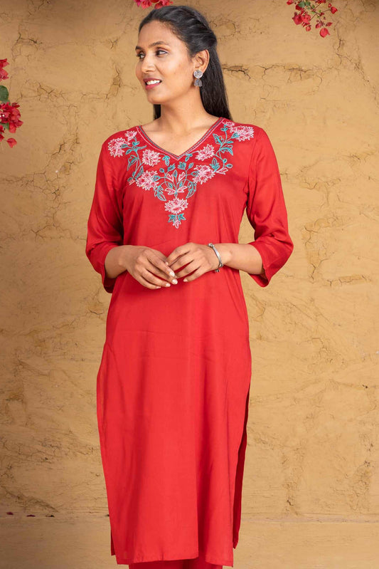 Scarlet Sage Embroidered Kurta -KS607