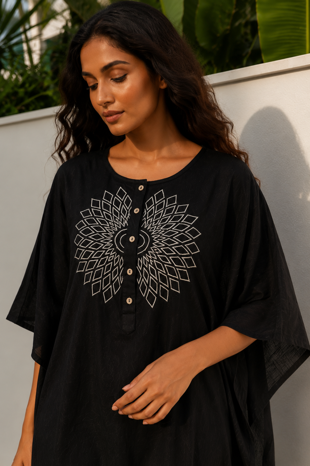 BLACK CUT WORK COTTON  KAFTAN
