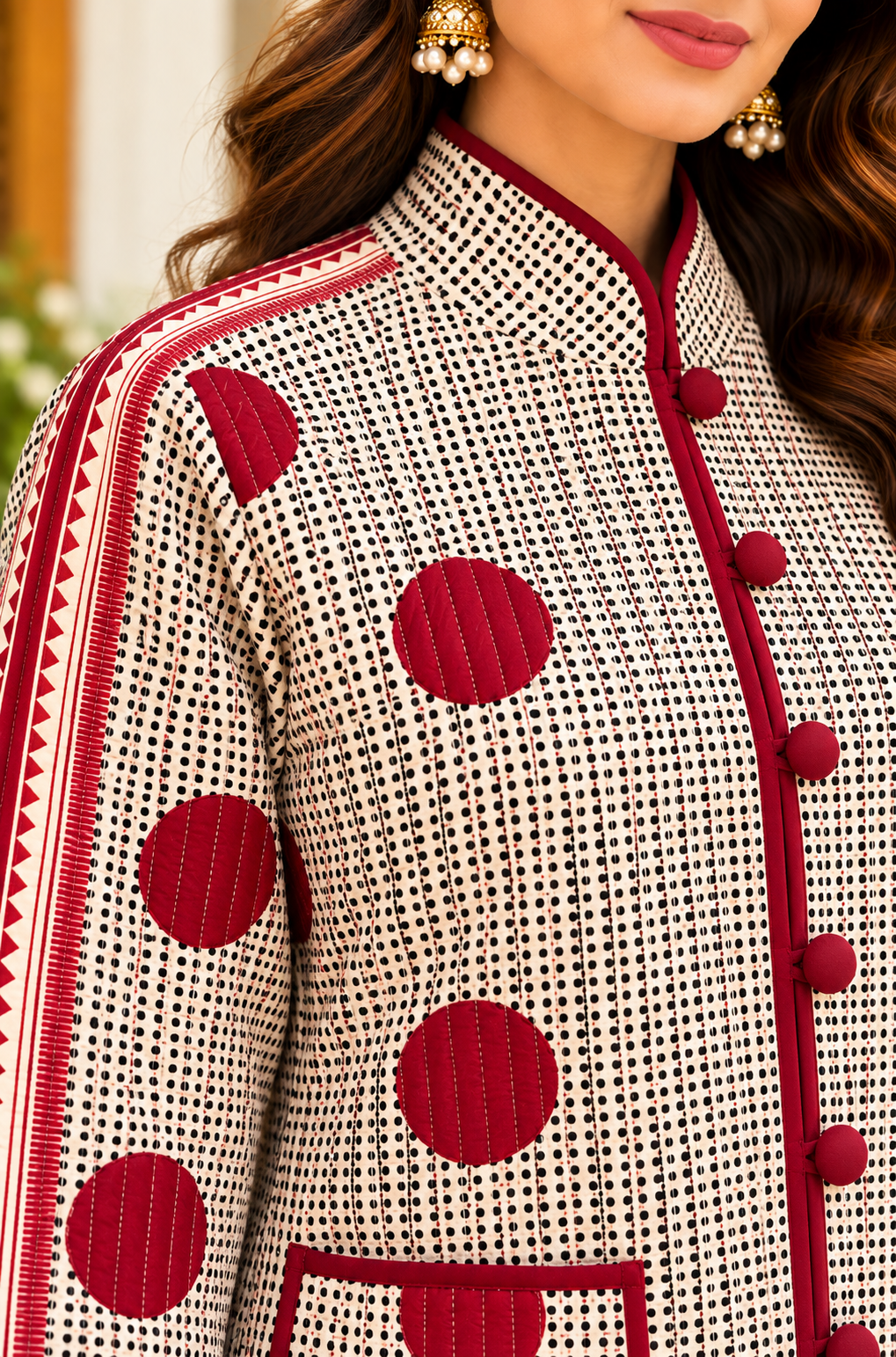 Rust Brown Printed Reversible Quilted Jacket