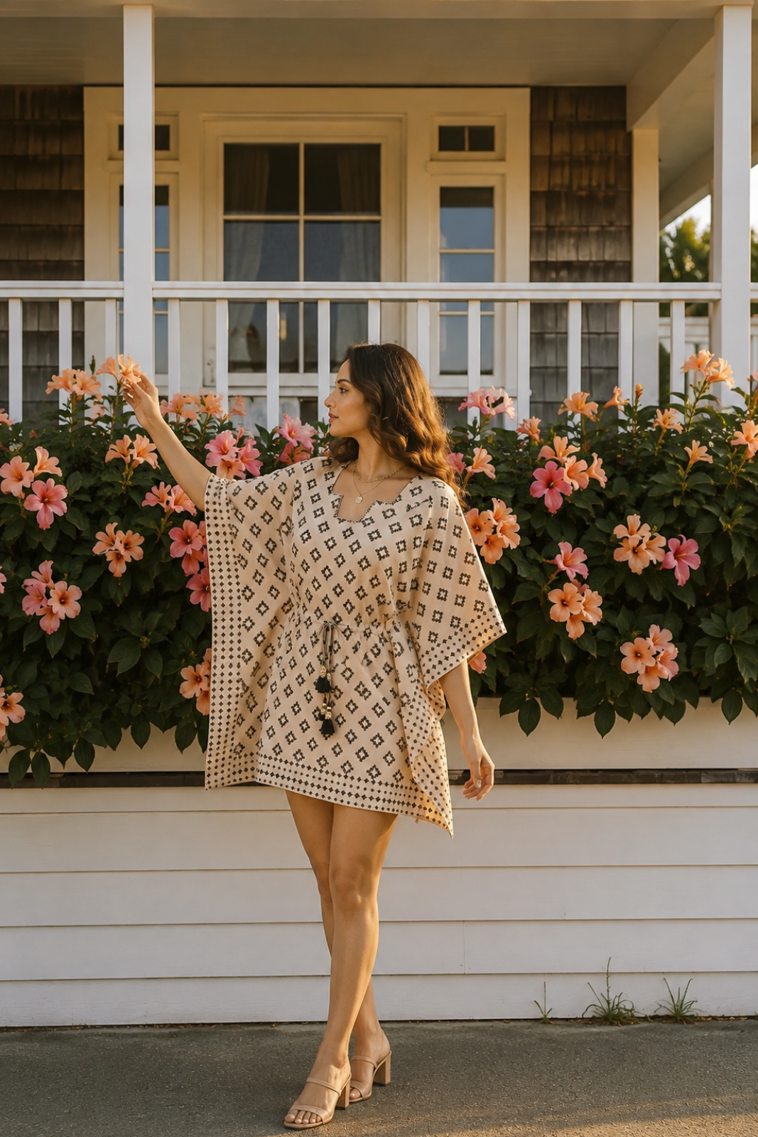 BAGRU BLACK DOT BLOCK PRINT COTTON KAFTAN TOP