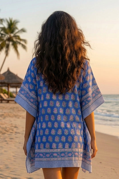 BLUE BLOCK PRINTED KAFTAN TOP -NVK598