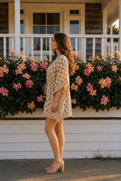 BAGRU BLACK DOT BLOCK PRINT COTTON KAFTAN TOP
