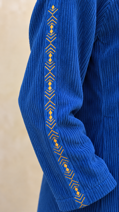 Royal Blue Embroidered Corduroy Coat