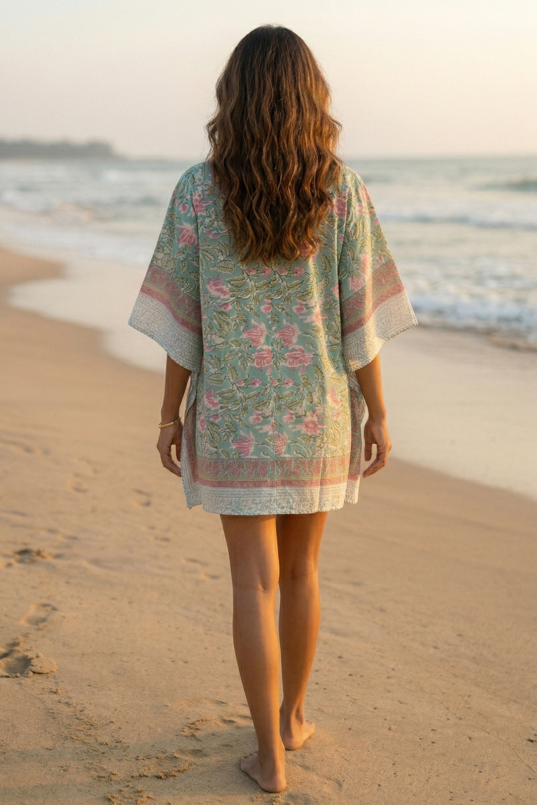 GREEN BLOCK PRINTED KAFTAN TOP-NVK567