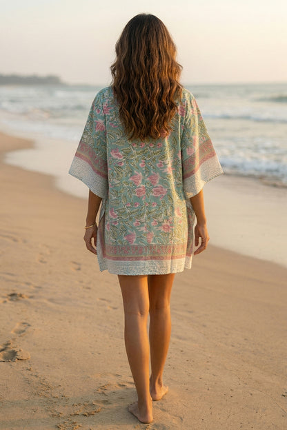 GREEN BLOCK PRINTED KAFTAN TOP-NVK567