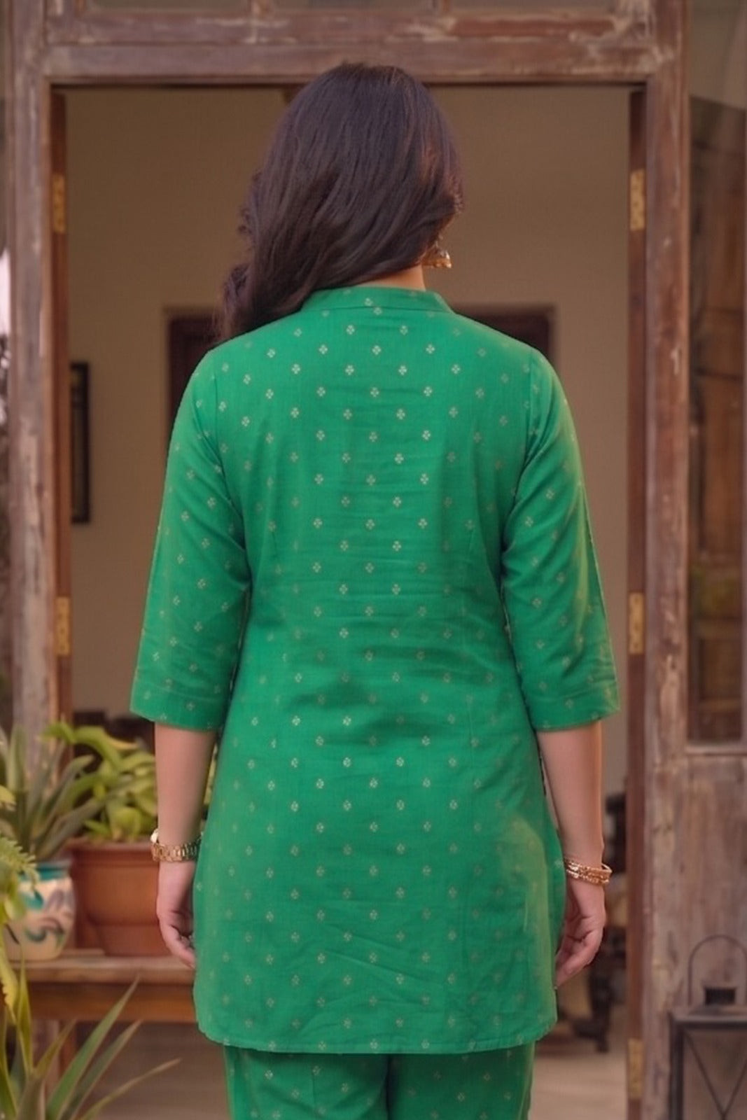 Emerald Green Cotton Zari Dobby Co-ord Set-NVCD46