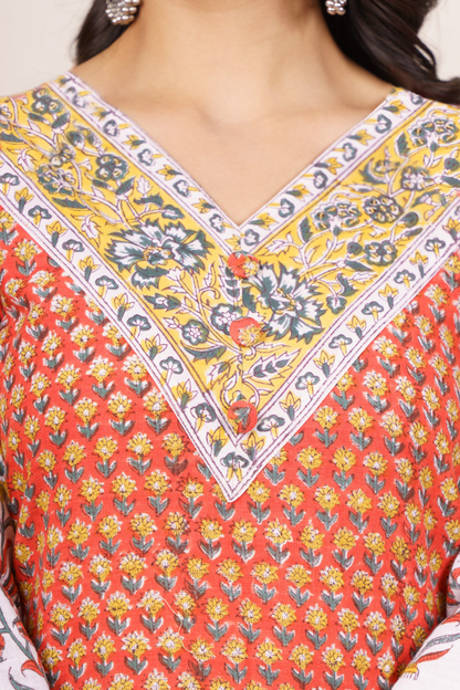 Orange White kurta Set-KS805