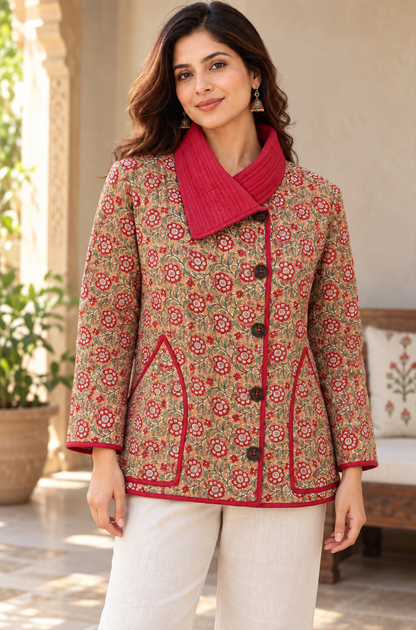 Rust Bloom Quilted Floral Jacket-NVQJ670
