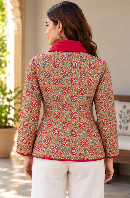 Rust Bloom Quilted Floral Jacket-NVQJ670