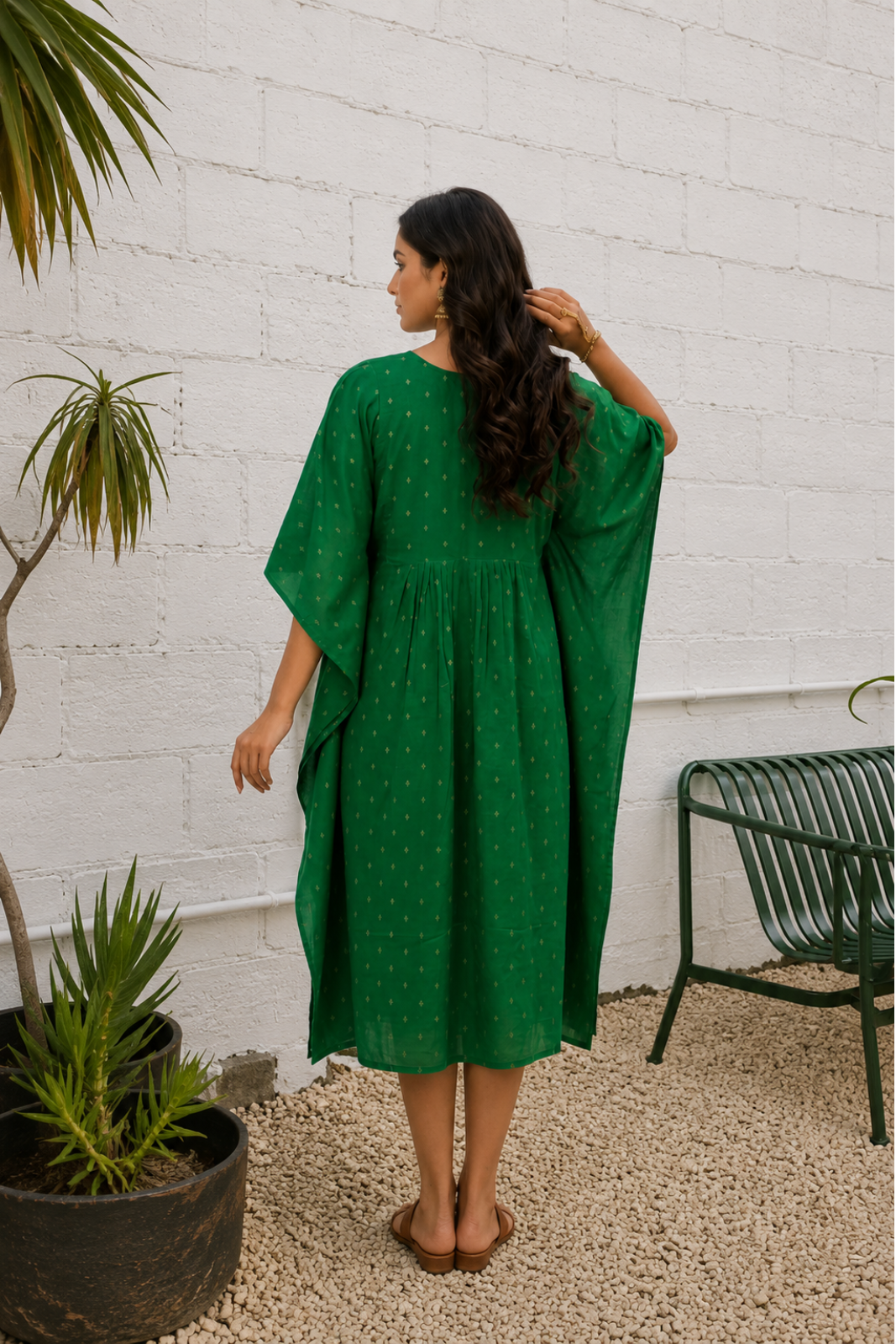 GREEN EMBROIDERED COTTON  KAFTAN