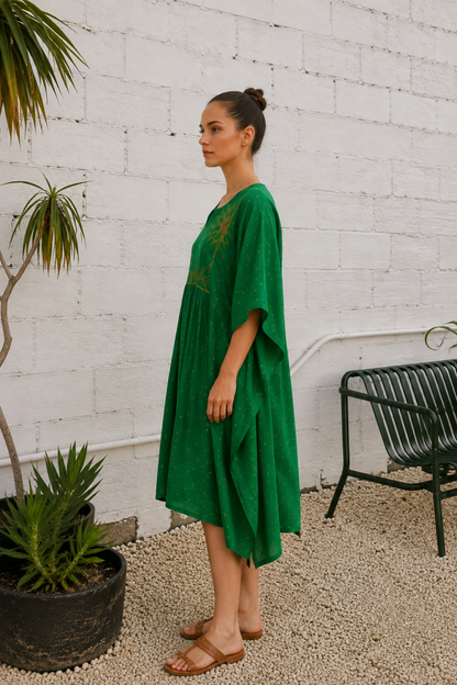 GREEN EMBROIDERED COTTON  KAFTAN