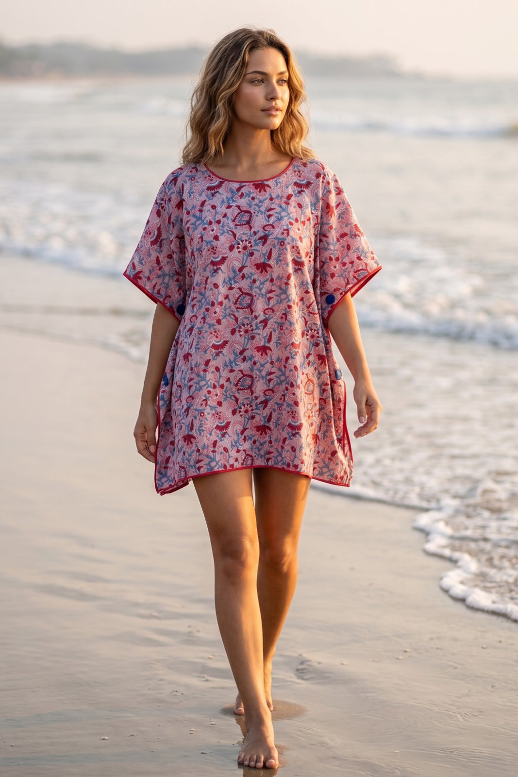 PINK BLOCK PRINTED KAFTAN TOP-NVK568