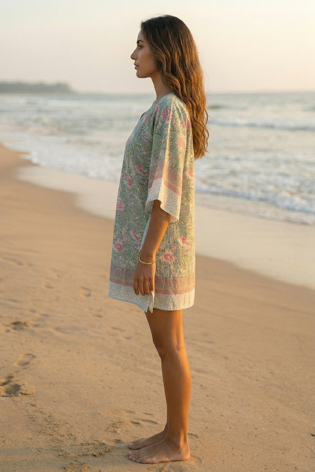 GREEN BLOCK PRINTED KAFTAN TOP-NVK567