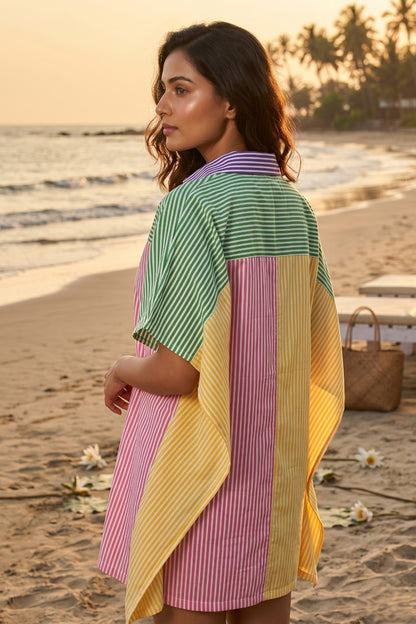 MULTI-COLOR BLOCK PRINT COTTON KAFTAN TOP - NVK576