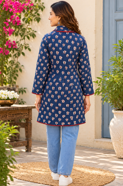 Natural Indigo Bukhara Quilted Coat