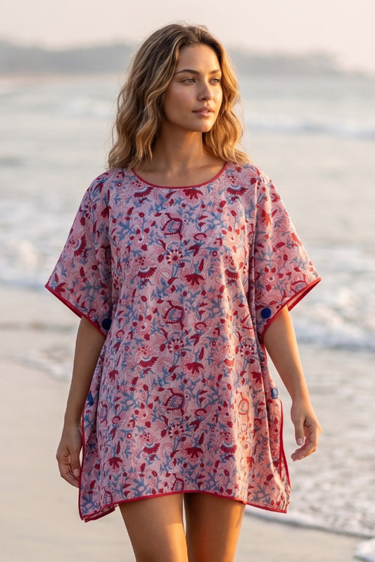 PINK BLOCK PRINTED KAFTAN TOP-NVK568