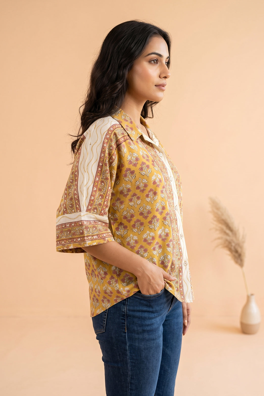 YELLOW FLORAL COTTON TOP-NFT158