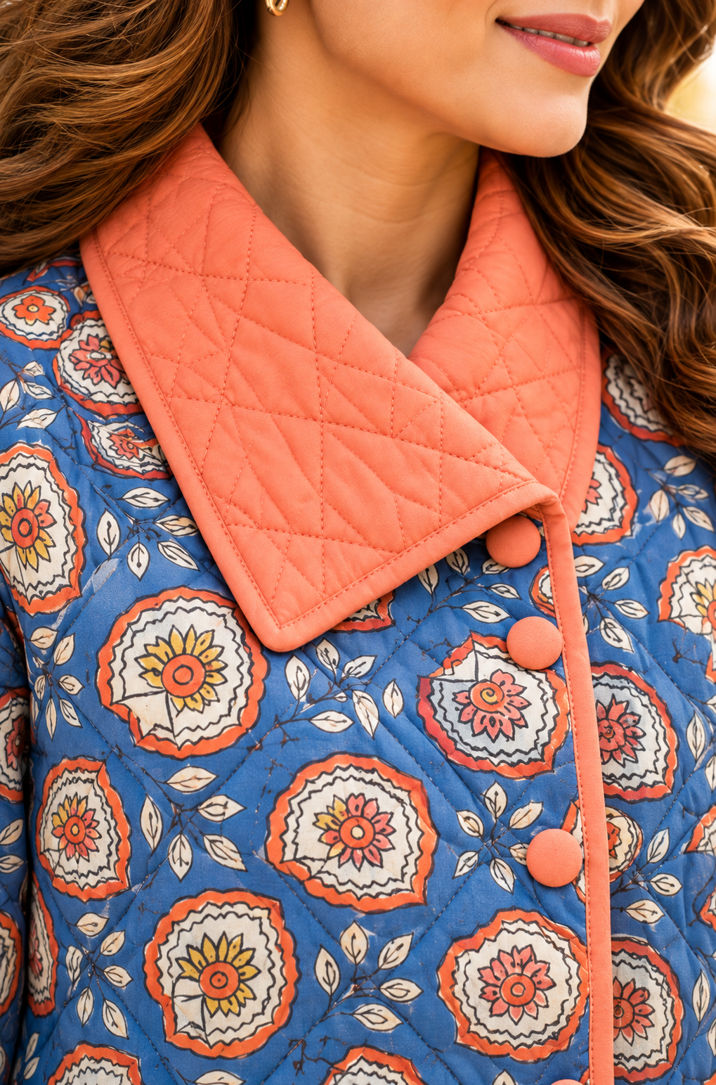 GULNAAR BLUE COTTON QUILTED JACKET-NVQJ663