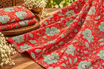 FLORAL HAND BLOCK PRINTED COTTON FABRIC-HF6464
