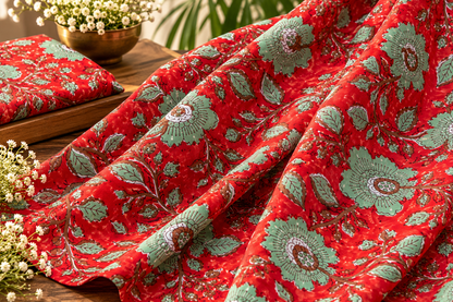 FLORAL HAND BLOCK PRINTED COTTON FABRIC-HF6464