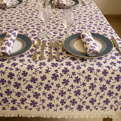 Purple Block Printed Dining Table Cover with Napkins-NFTC01