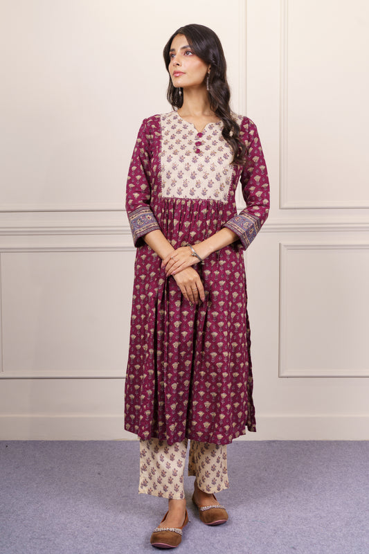 Wine Beige Kurta Set-KS791