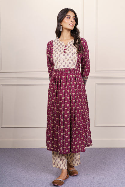 Wine Beige Kurta Set-KS791