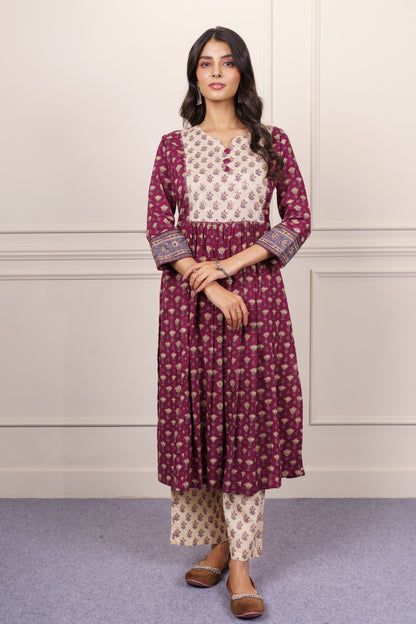 Wine Beige Kurta Set-KS791