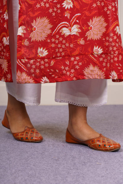Red Floral Cotton Kurta Set-KS810