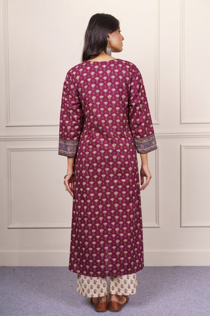 Wine cotton kurta Set-KS801